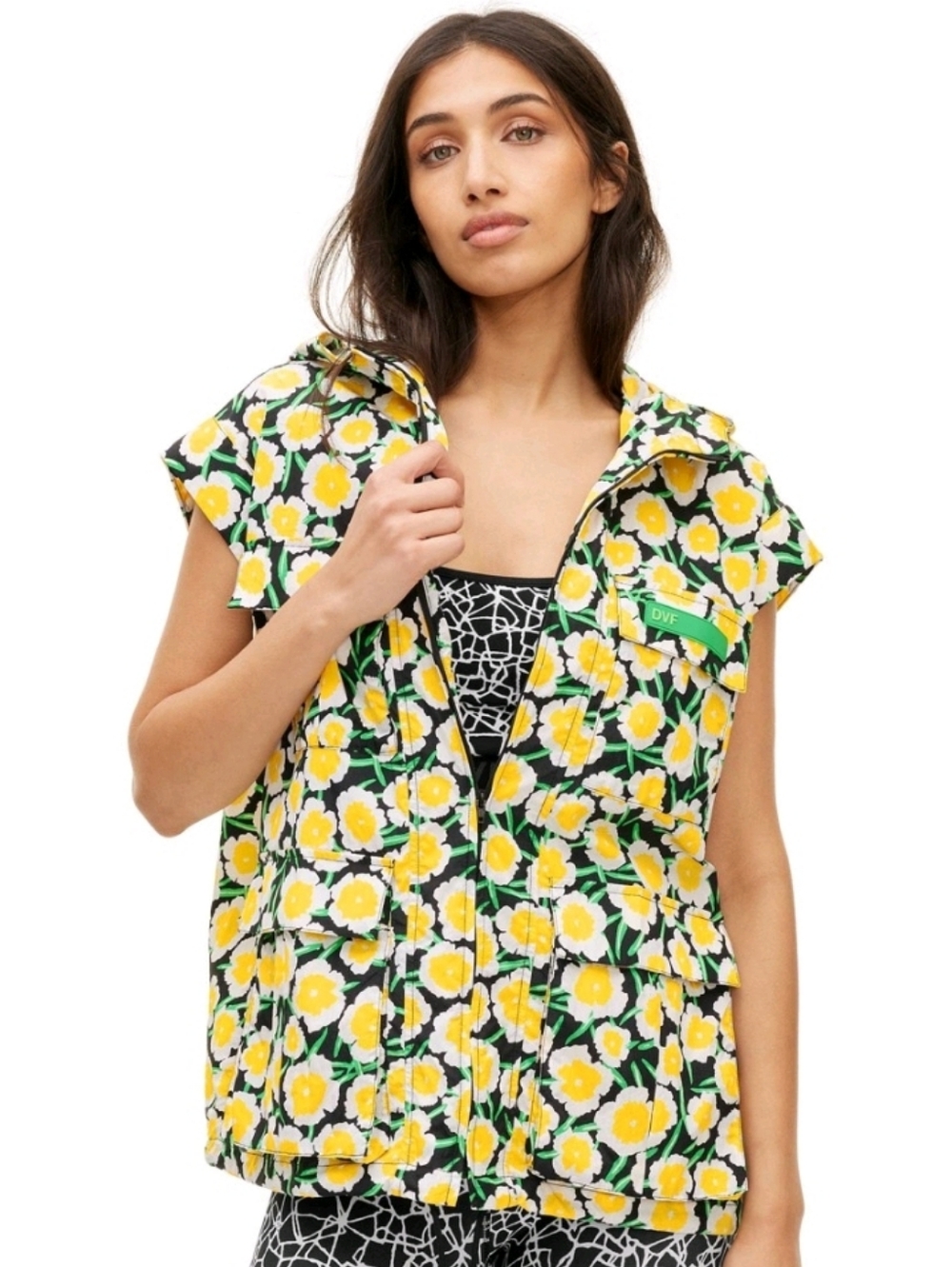 Diane Von Furstenberg For Target Yellow Floral Hooded Vest
